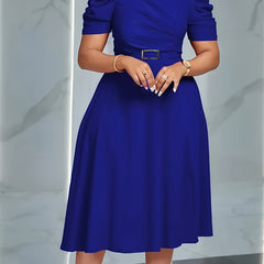 Women'S Stylish Red V-Neck Ruffle Swing Dress - Fitted, Short Sleeve, Belted, Perfect for Spring/Summer, Casual to Formal Attire, Casual Attire | Ruffle Detail | Vneckline Dress