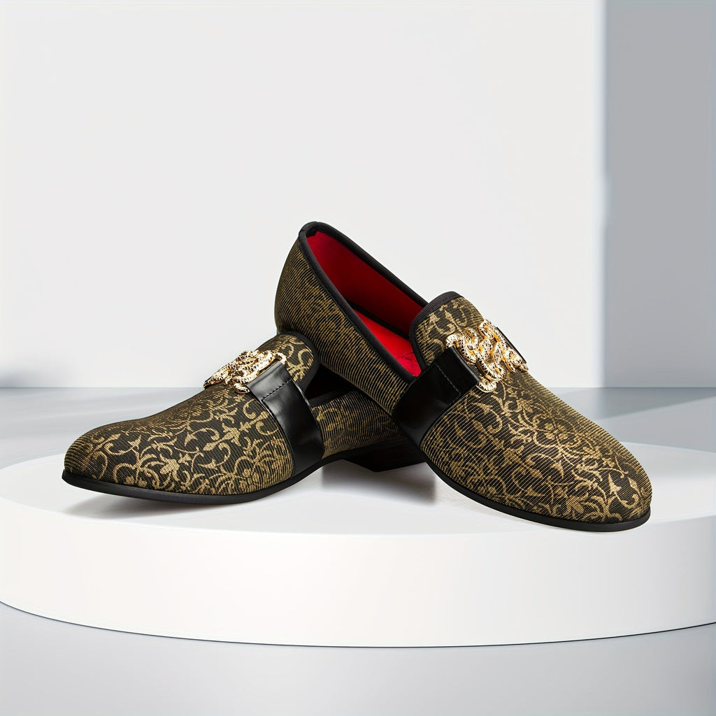 SHOWLU FASHION men's floral slip-on loafers made of PU leather, stylish party shoes with vibrant floral patterns