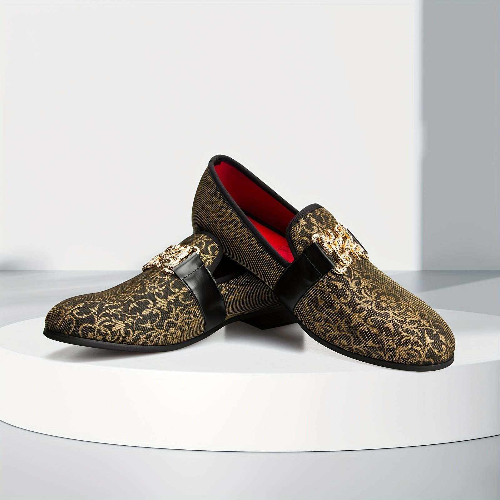 SHOWLU FASHION men's floral slip-on loafers made of PU leather, stylish party shoes with vibrant floral patterns