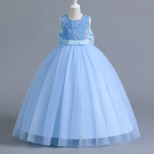 12 14 Yrs Sequin Kids Party Princess Dress for Girls Sleeveless Bow Birthday Vestidos Kids Formal Gala Gown Bridesmaid Dresses - SHOWLU FASHION STORE