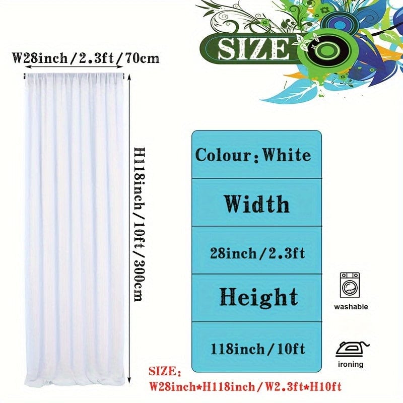 1/2 Pack, 10 x 2.3 FT White Background Curtain, Wrinkl Free White Photo Curtain, Background Curtain Fabric Trim, Party Wedding, Baby Shower - SHOWLU FASHION STORE