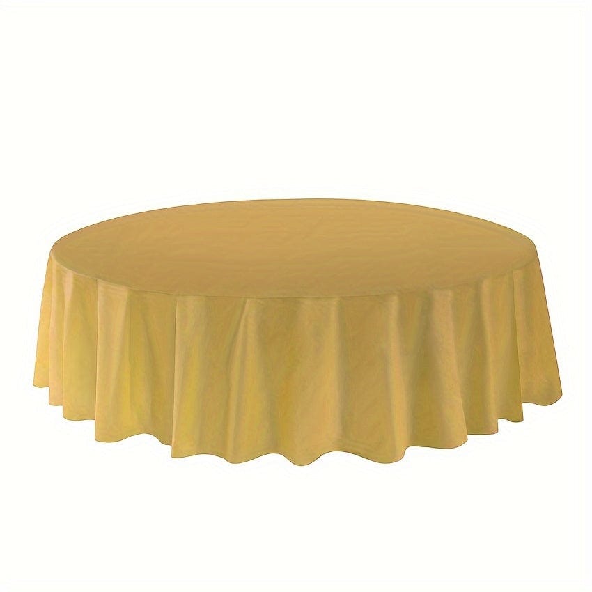 Showlu 12-pack round 84-inch plastic tablecloths, disposable PVC covers perfect for weddings, parties, and celebrations.