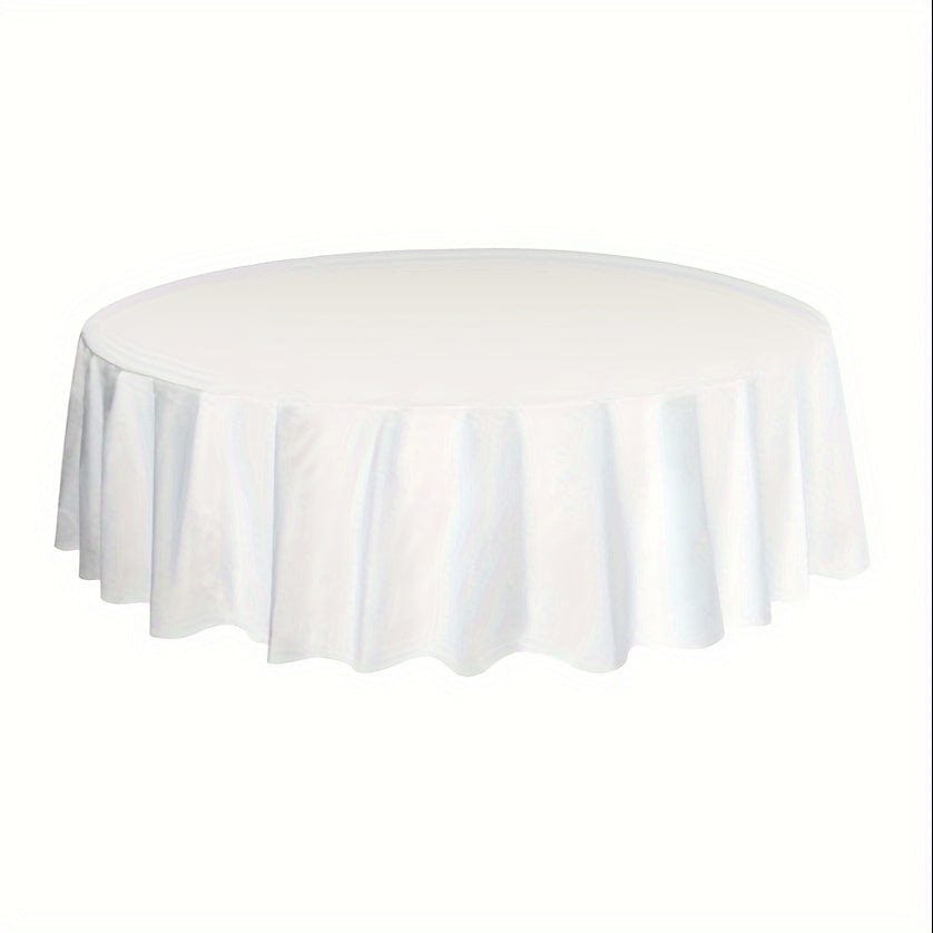 Showlu 12-pack round 84-inch disposable plastic tablecloths, PVC covers for weddings, parties, and celebrations.