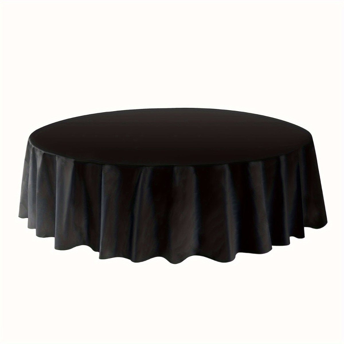 Showlu 12-pack round 84-inch plastic tablecloths, disposable PVC covers for weddings, parties, and celebrations.