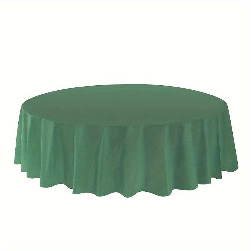 Showlu 12-pack round 84-inch plastic tablecloths, disposable PVC covers for weddings, parties, and celebrations.
