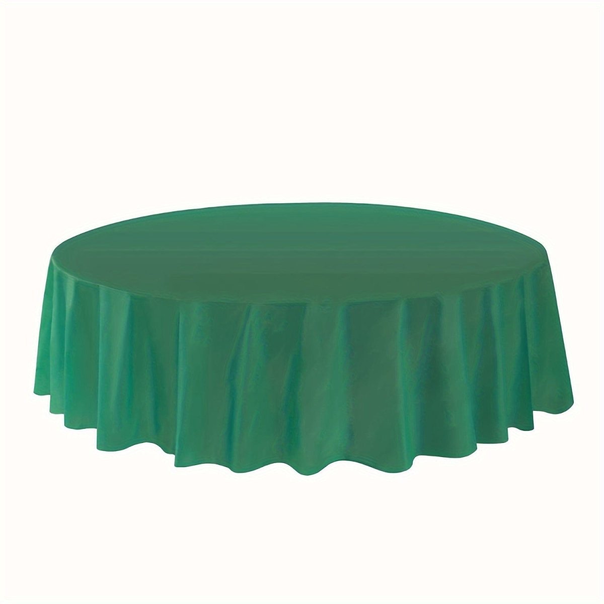 Showlu 12-pack round 84-inch plastic tablecloths, disposable PVC covers for weddings, parties, and celebrations.