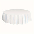 Showlu 12-pack round 84-inch plastic tablecloths, disposable PVC covers, ideal for weddings, parties, and special events.