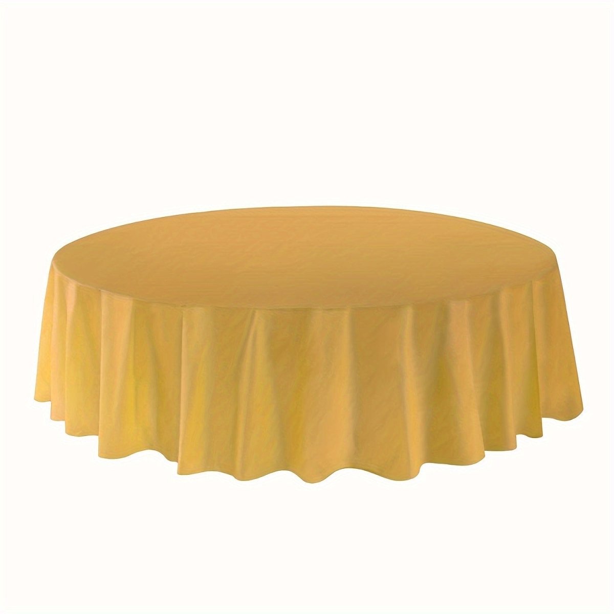 Showlu 12-pack round 84-inch plastic tablecloths, disposable PVC covers, ideal for weddings, parties, and celebrations.