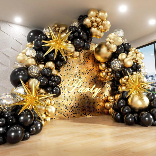 121Pcs Black and Gold Balloons Garland Arch Kit with Starburst Foil Balloons for New Years Wedding Birthday Party Decorations - SHOWLU FASHION STORE