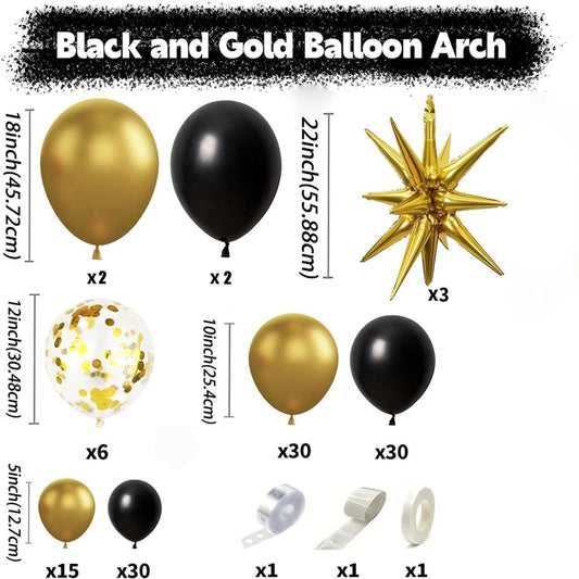 121Pcs Black and Gold Balloons Garland Arch Kit with Starburst Foil Balloons for New Years Wedding Birthday Party Decorations - SHOWLU FASHION STORE