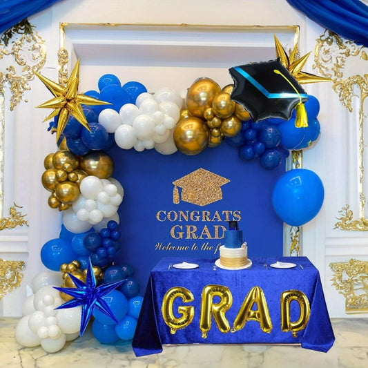 127pcs Royal Blue Gold Graduation Balloon Wreath Arch Set with Graduation Hat 2024 Graduation Ball Birthday Party Decoration - SHOWLU FASHION STORE