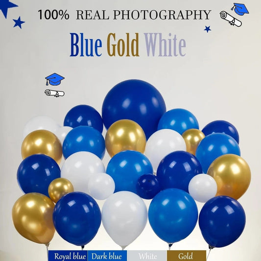 127pcs Royal Blue Gold Graduation Balloon Wreath Arch Set with Graduation Hat 2024 Graduation Ball Birthday Party Decoration - SHOWLU FASHION STORE