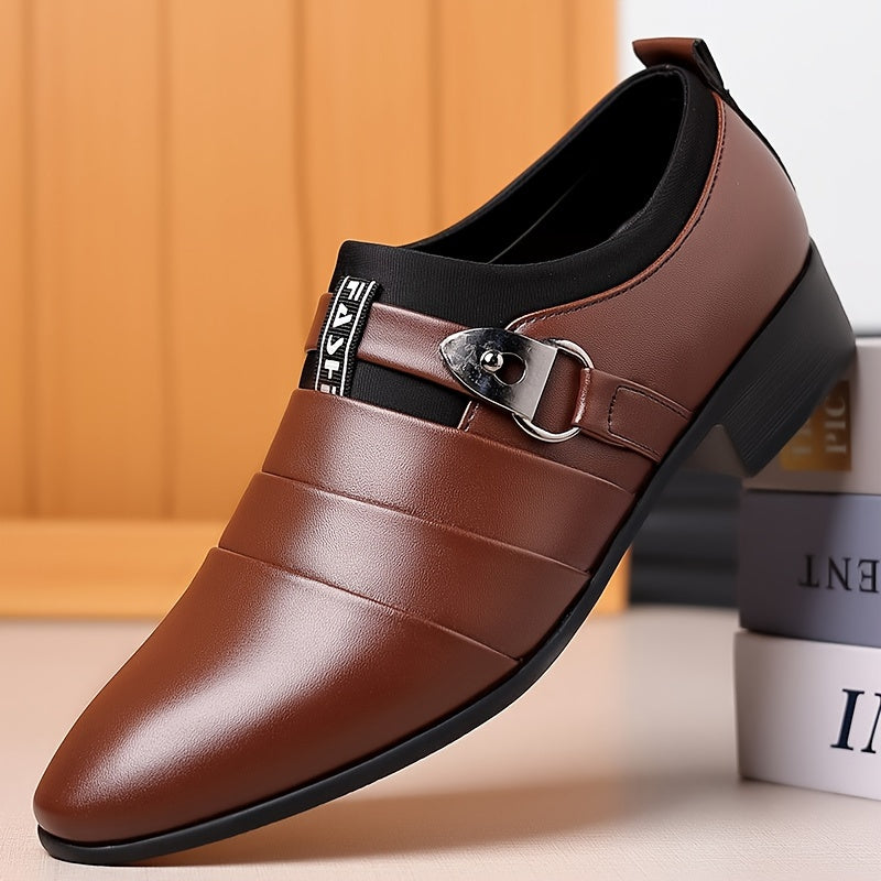 SHOWLU Men's formal shoes with pointed toe, solid PU leather, suitable for business and professional wear.