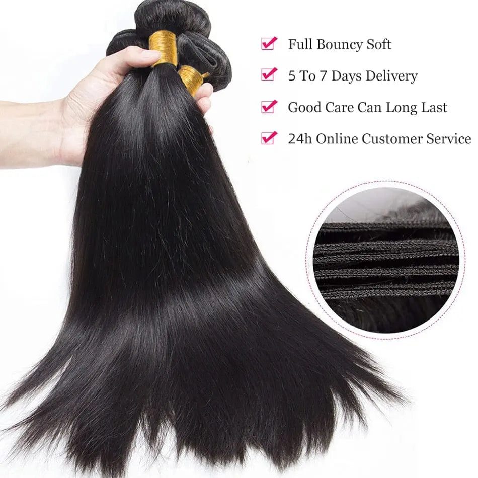 Showlu Store Nation 12A Peruvian Bone Straight human hair bundles in natural color, displayed in three bundles for black women.