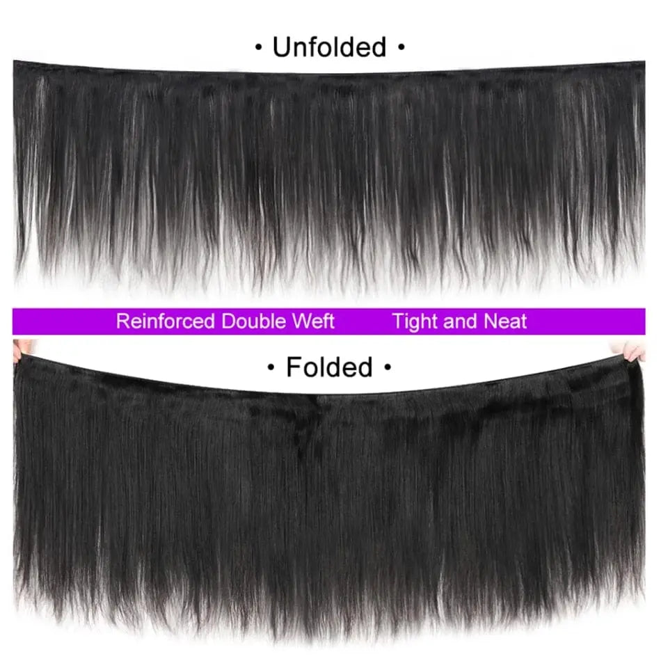 Showlu Store Nation Peruvian Bone Straight human hair bundles in natural color, featuring three 12A grade straight hair extensions.