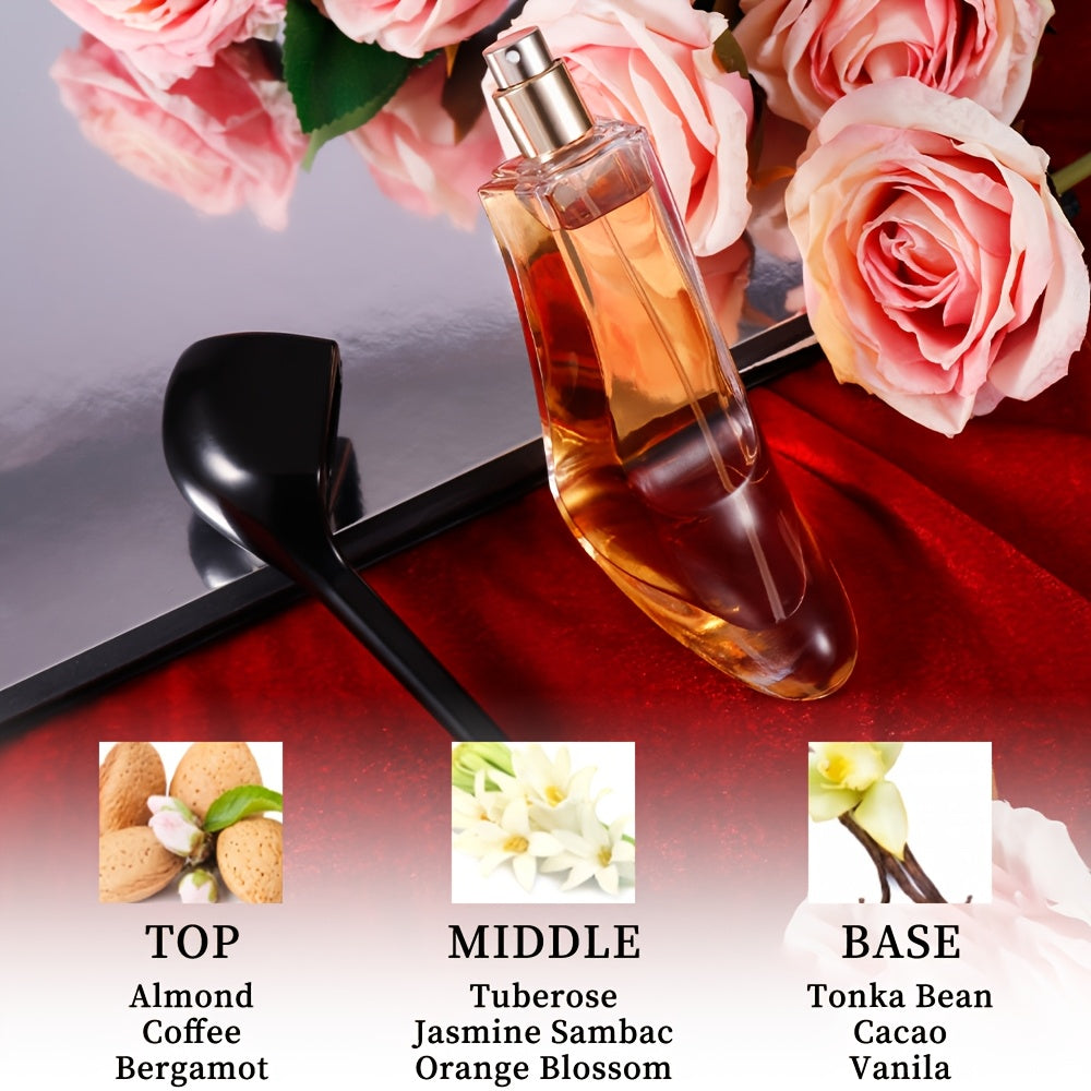 Chic SHOWLU FASHION Women's Eau de Parfum bottle with fruity floral fragrance, elegant design and vibrant floral accents.