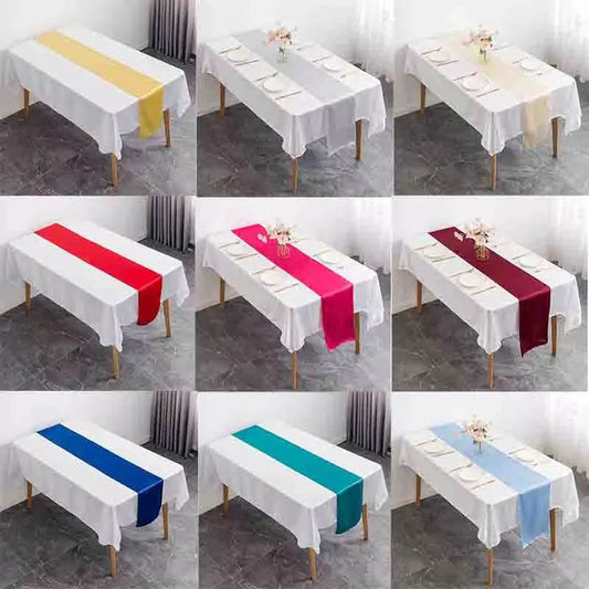 12x108 Inch Satin Wedding Table Runners for Wedding Banquet Table Decorations Bright Silk Smooth Spring Party Chair Sashes Bows - SHOWLU FASHION STORE