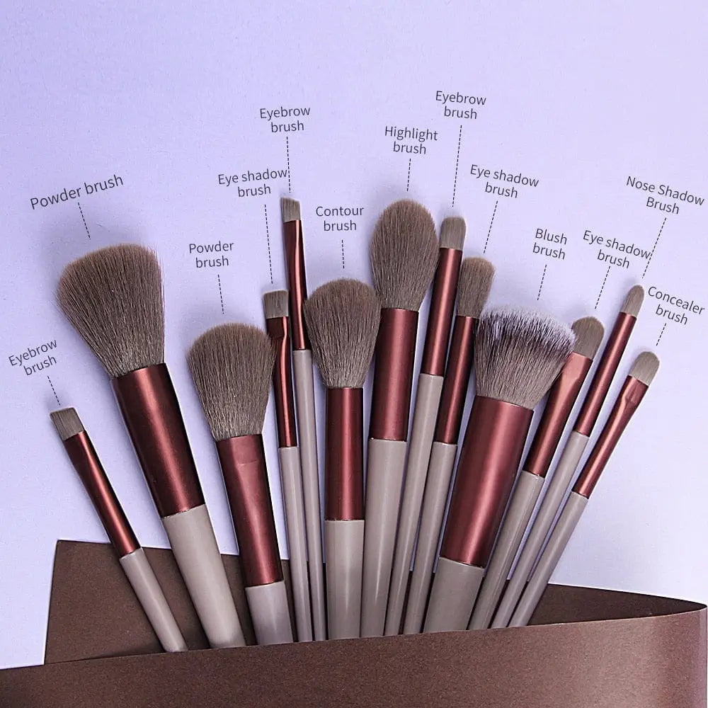 Showlu 13-piece makeup brush set with soft foundation, eye shadow, and blush brushes for professional cosmetic application