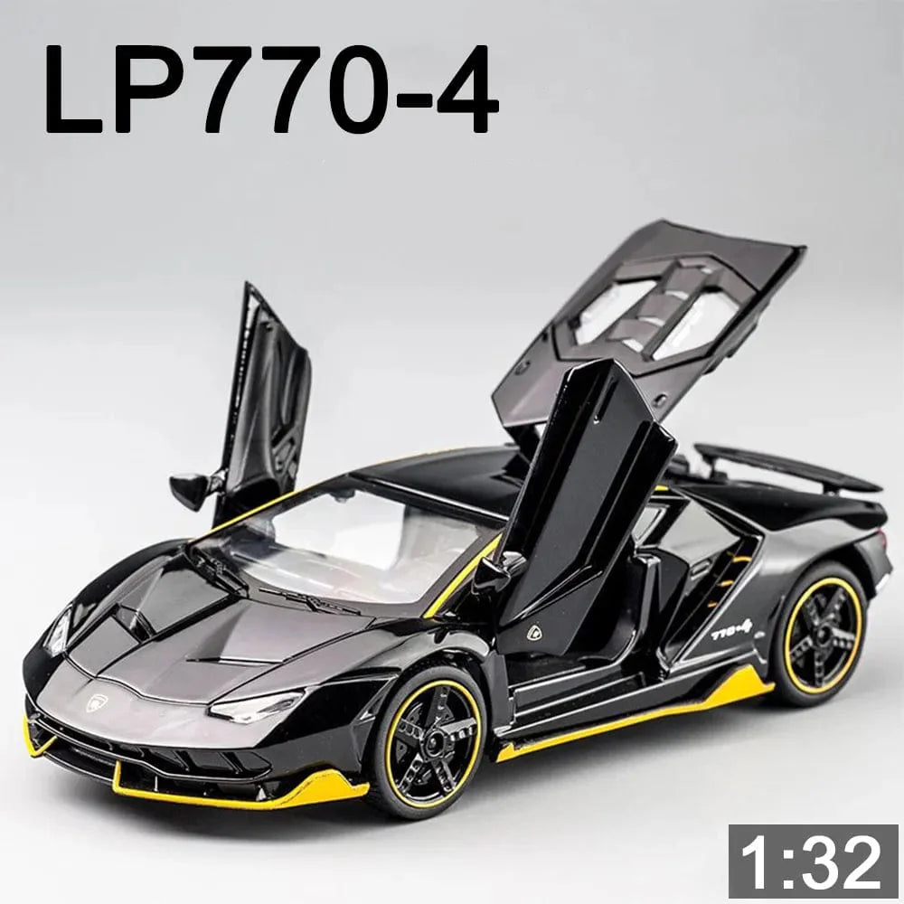 Diecast Lamborghini LP770 model car by Showlu Fashion with lights and music, detailed alloy toy for boys, 1/32 scale.