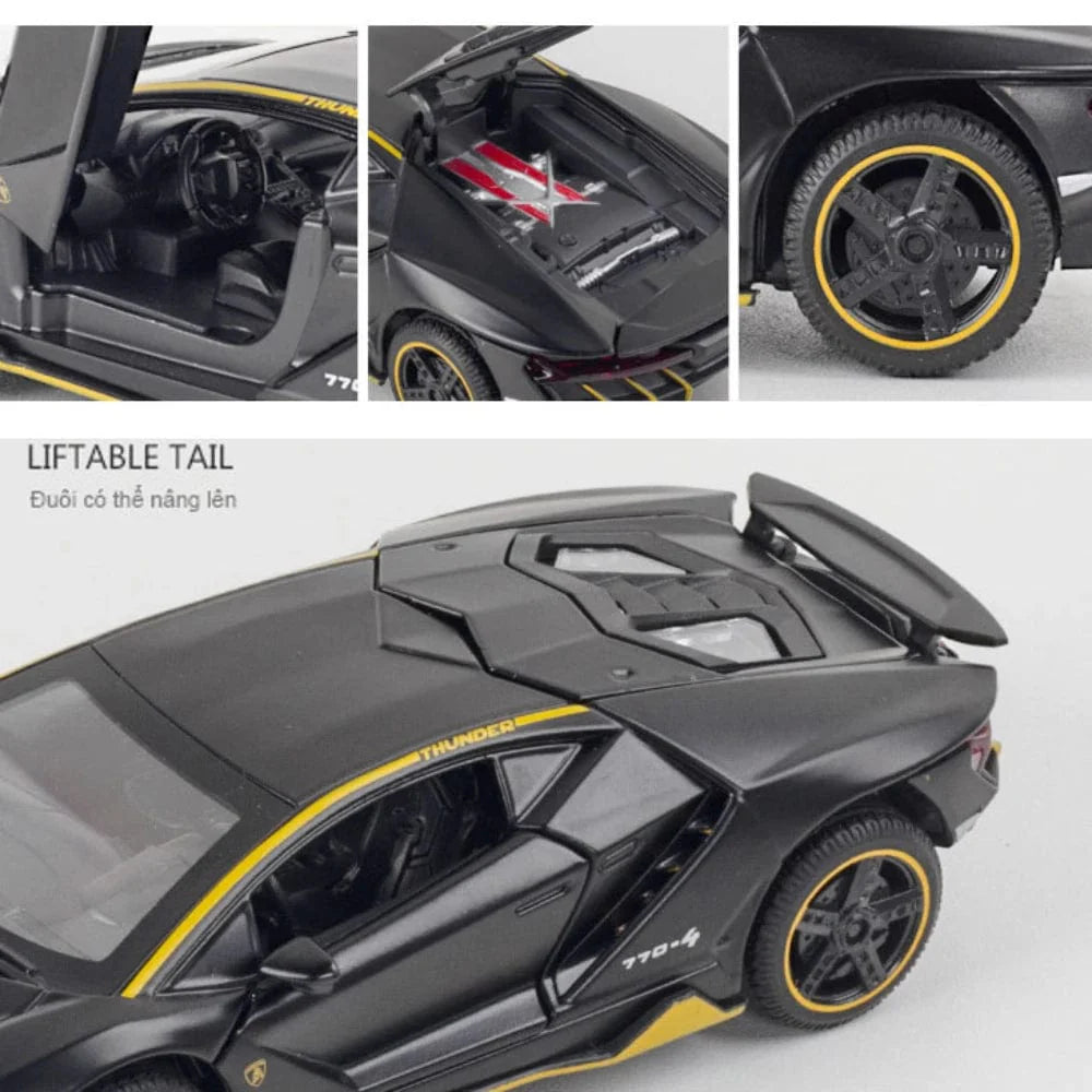 Diecast Lamborghini LP770 model car by Showlu Fashion with lights and music, detailed alloy toy for kids and collectors.