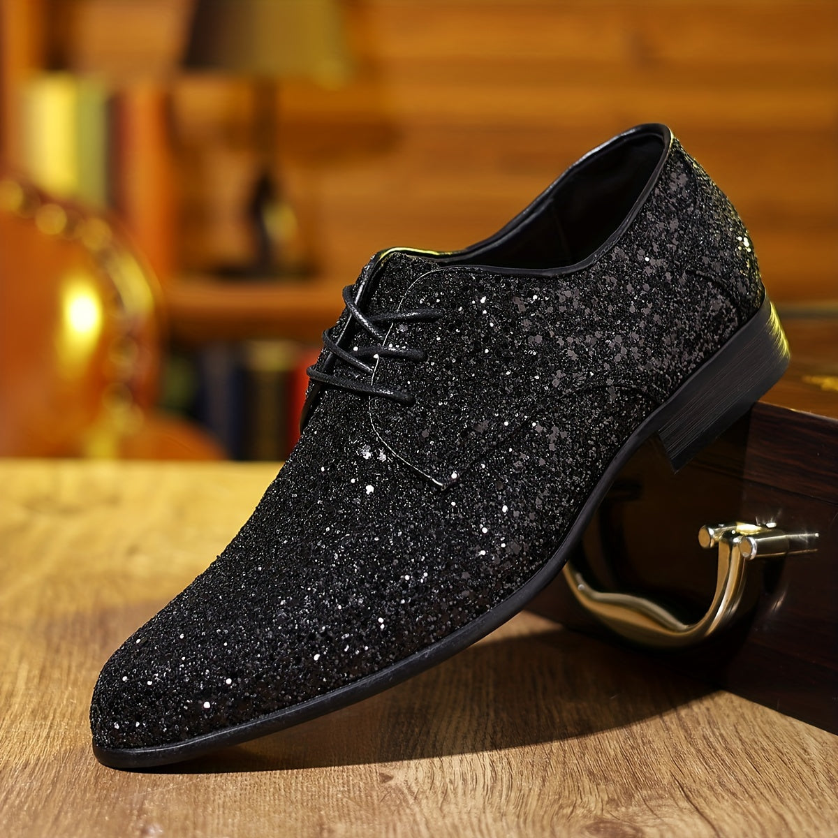 SHOWLU FASHION glitter pointed toe casual shoes in shiny solid color, stylish and comfortable for everyday wear.