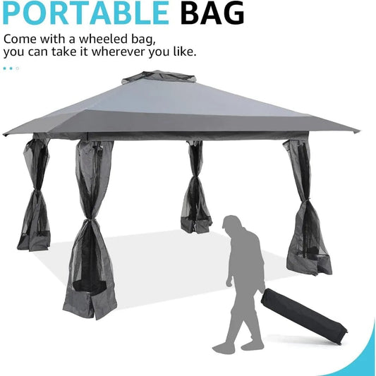 13x13 Ft Pop Up Gazebo, Outdoor Canopy Tent Shade with Metal Frame Mosquito Netting for Patio, Garden, Lawn, Backyard, Gray - SHOWLU FASHION STORE