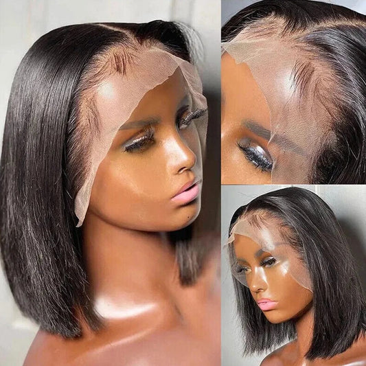 13x4 Short Bob Lace Wig Brazilian Straight 4x4 Lace Closure Bob Wigs Human Hair Remy Lace Front Wigs Pre Plucked for Black Women - SHOWLU FASHION STORE