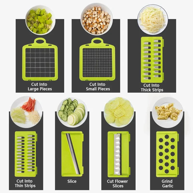 KEMORELA 16-in-1 vegetable chopper with stainless steel blades, onion dicer, and food slicer for efficient kitchen prep.