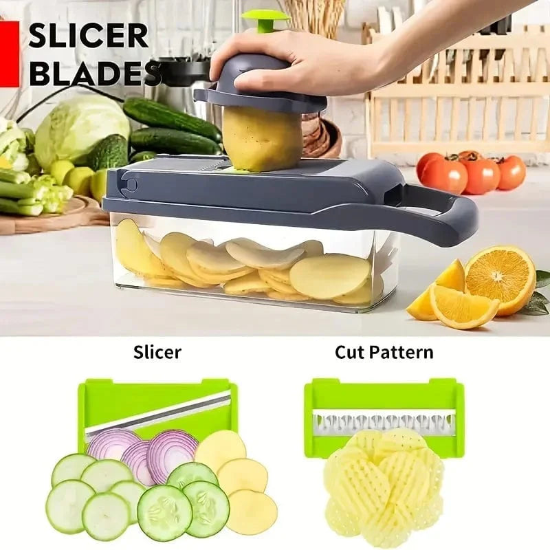 KEMORELA 16-in-1 vegetable chopper by Showlu Fashion Store with stainless steel blades for slicing, dicing, and chopping vegetables.