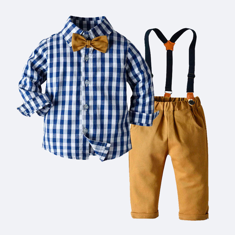 Toddler boys cotton suit with suspenders and bow tie by SHOWLU FASHION STORE, featuring a stylish, comfortable outfit for young boys.