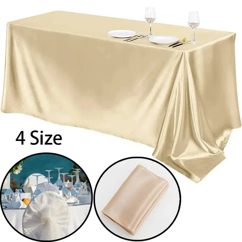 Black satin rectangular wedding tablecloth from Showlu Fashion Store, 145x275cm, ideal for elegant banquet or dinner decoration.