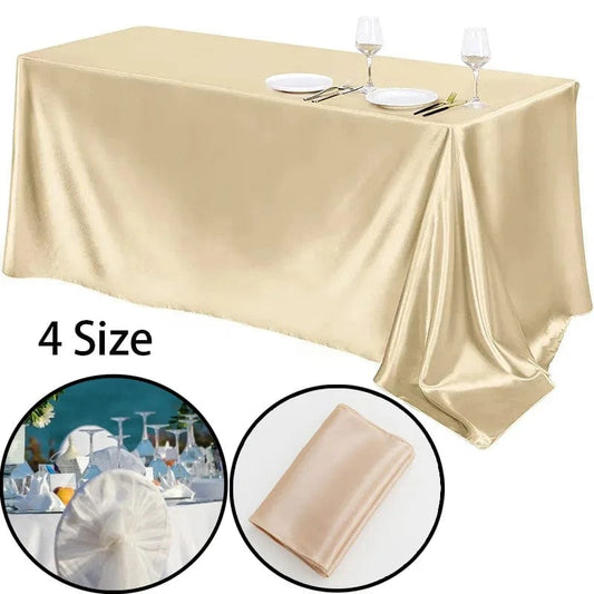 145X275 Wedding Tablecloth Rectangular Satin Table cloth Black Overlay Cover Champagne Table Cloth Party Dinner Banquet Decorati - SHOWLU FASHION STORE