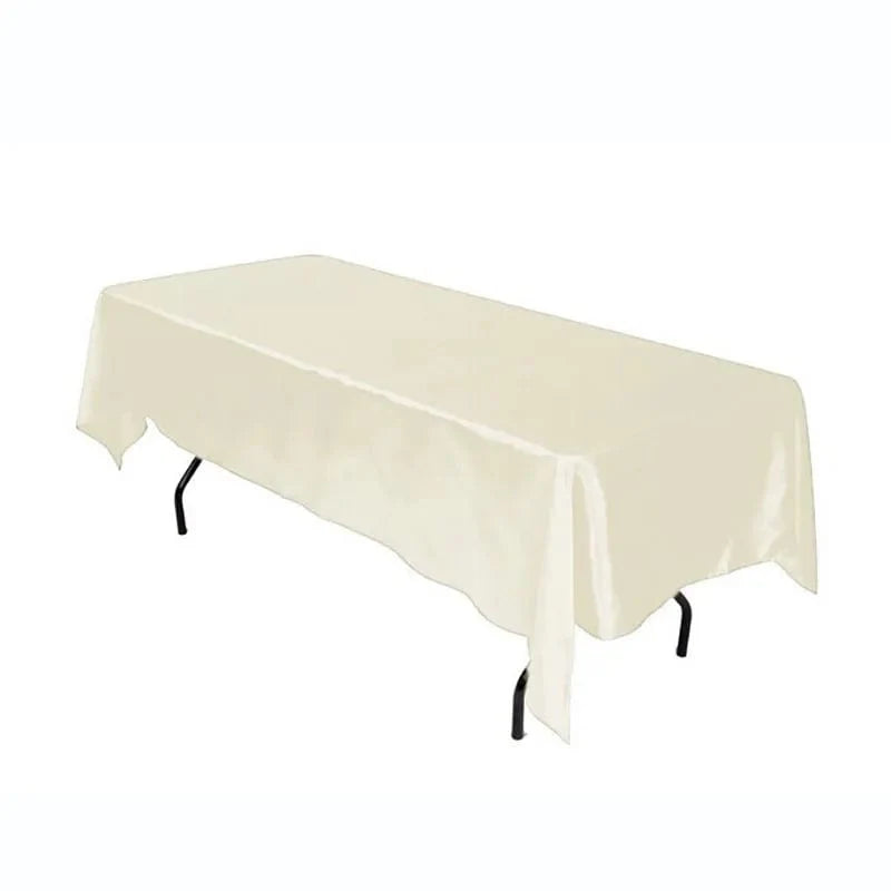 Showlu Satin Rectangular Wedding Tablecloth in black, 145x275cm, perfect for elegant wedding and banquet table decor.