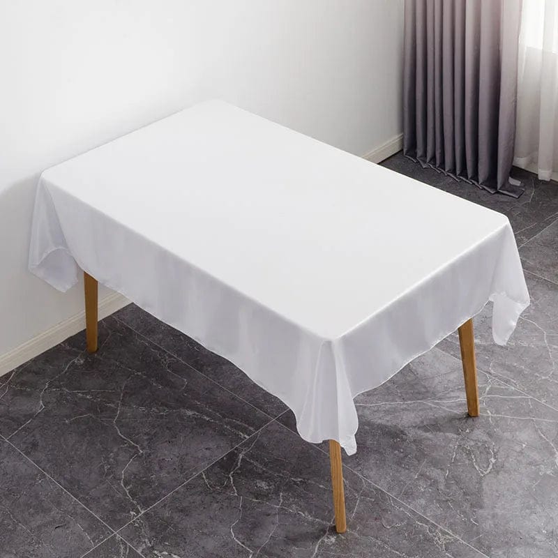 Showlu Satin Rectangular Wedding Tablecloth in black, 145x275cm, with elegant champagne overlay for banquet and party decor.