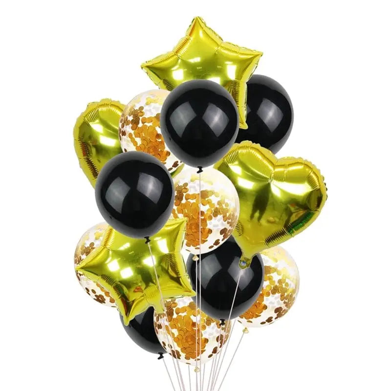 14-piece rose gold confetti birthday balloons set by Showlu Fashion Store, featuring helium-filled balloons for celebration parties.