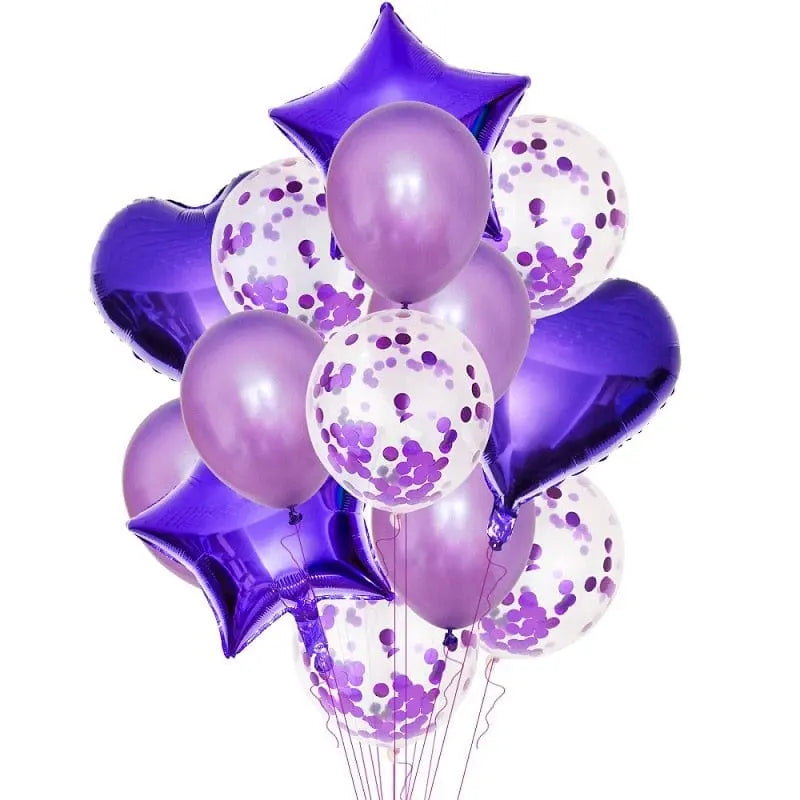 Set of 14 rose gold confetti balloons from Showlu Fashion Store, perfect for birthday parties and celebrations.