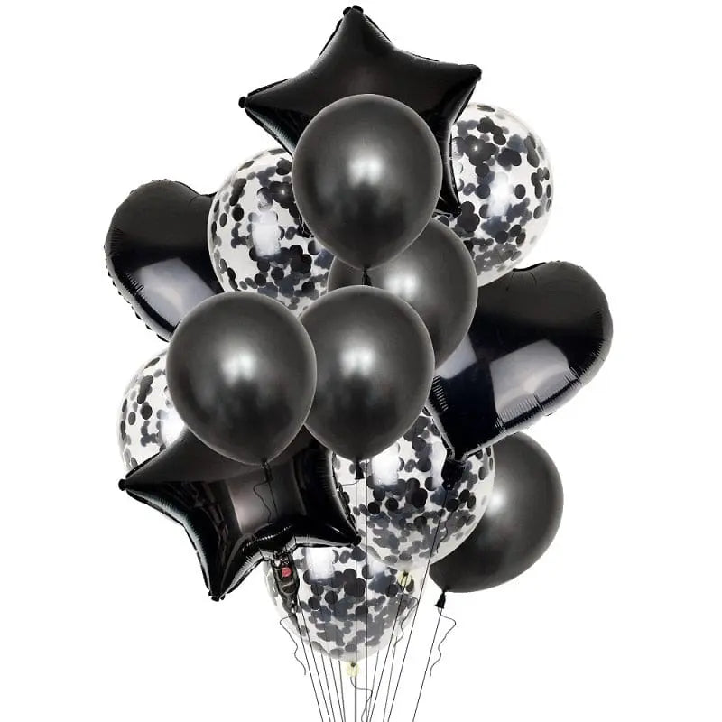 14-piece rose gold confetti balloon set for birthday parties, featuring helium balloons for boys, girls, and baby showers.
