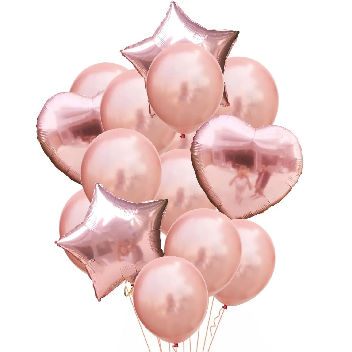 14-piece rose gold confetti balloons set for birthday parties, featuring helium balloons with colorful confetti inside.