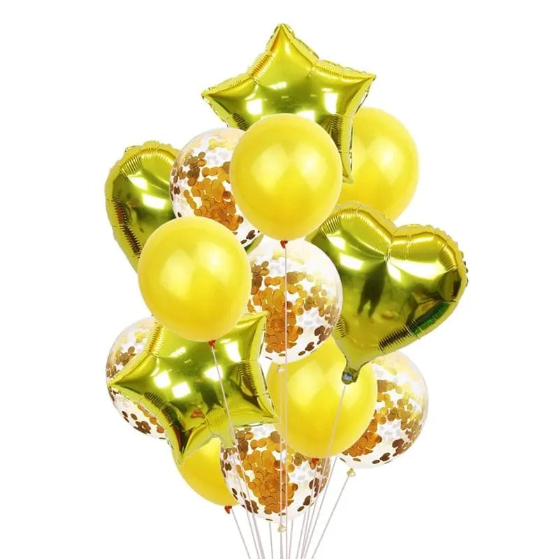 Set of 14 rose gold confetti birthday balloons from Showlu Fashion Store, featuring helium-filled balloons for celebration parties.