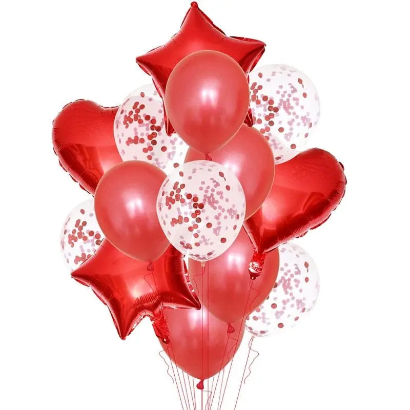 14-piece rose gold confetti balloons set for birthday parties, featuring helium-ready balloons with colorful confetti, ideal for celebrations.