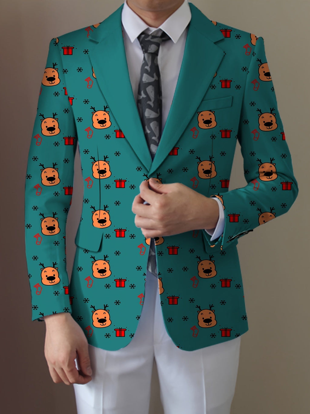 SHOWLU Men's cartoon face and stripes blazer with notch lapel, casual suit jacket in stylish design, perfect for modern fashion.