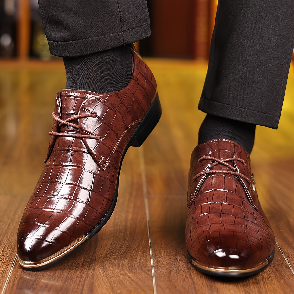 SHOWLU men's pointed toe lace-up Oxford shoes in formal PU leather, low top design, stylish and elegant for formal occasions