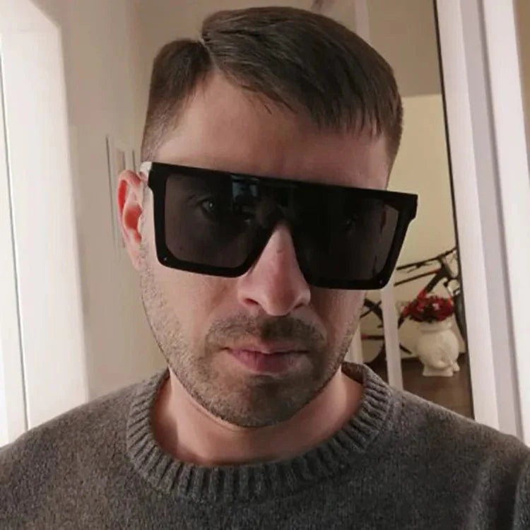 Square flat top sunglasses by Showlu Fashion with gradient mirror lenses, UV400 protection, unisex design, available in 15 colors.