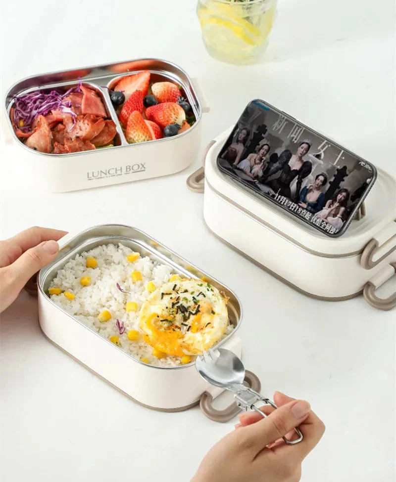 CPLIFE 1500ml stainless steel thermal lunch box with double layers, leak-proof design, insulation bag, perfect for adults and students