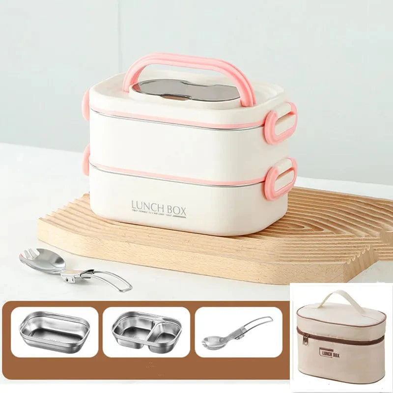 CPLIFE 1500ml stainless steel thermal lunch box with double layers, leak-proof design, and insulated bag for adults and students.