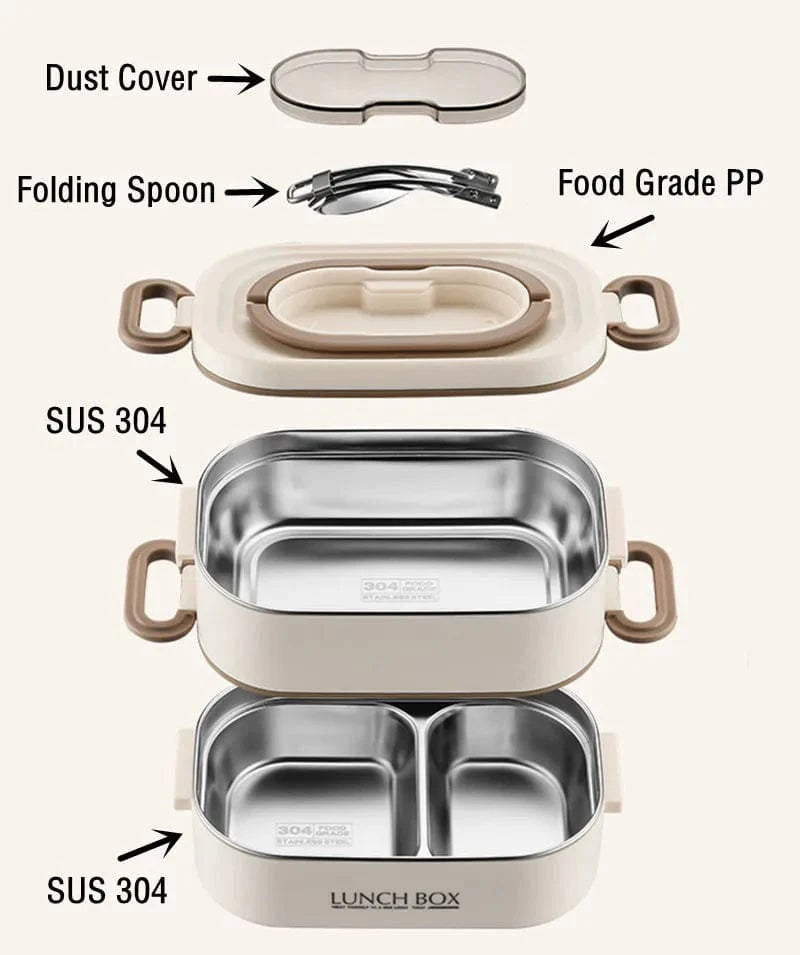 CPLIFE 1500ml stainless steel thermal lunch box with double layers, leak-proof design, and insulation bag for adults and students