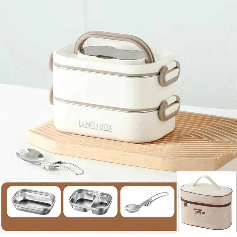 CPLIFE 1500ml stainless steel thermal lunch box with double layers, leak-proof design, and insulation bag for adults and students