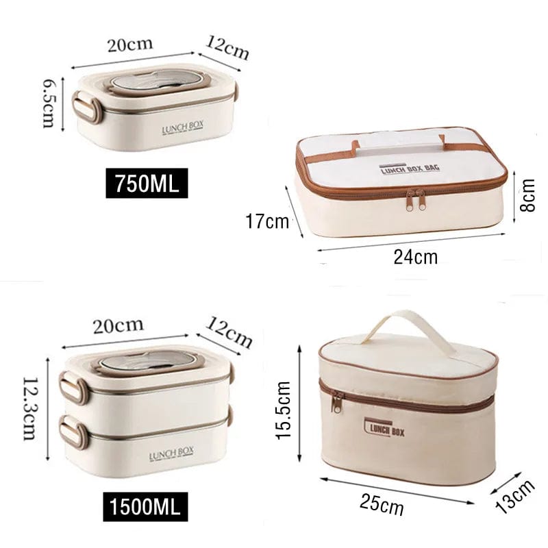 1500ml Double Layers Stainless Steel 304 Thermal Lunch Box With Insulation Bag Leak - Proof Bento Box Adult Student Food Container - SHOWLU FASHION STORE