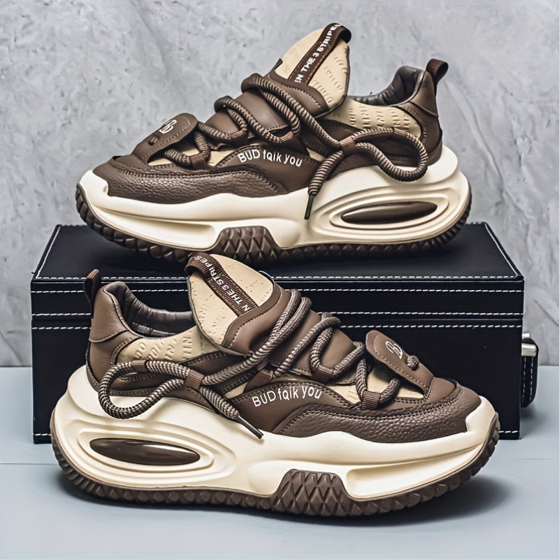 SHOWLU Men's thick-soled dad shoes, casual mid-top sneakers with anti-slip soles and stylish design.