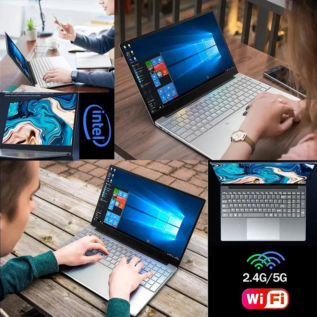 Showlu Fashion Store AKPAD 15.6-inch laptop with IPS screen, 16GB RAM, 256GB SSD, Intel N5095, Windows 11 Pro, portable design